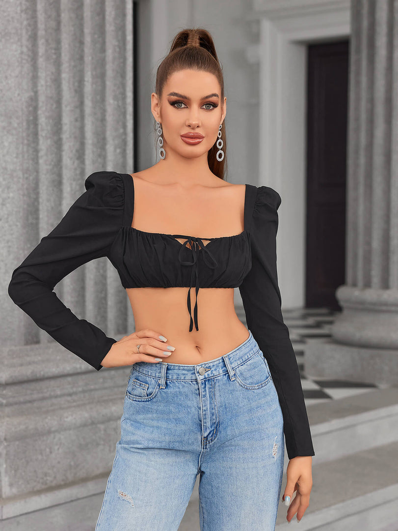 Tie Front Zipper Back Crop Top | Formal Event Top