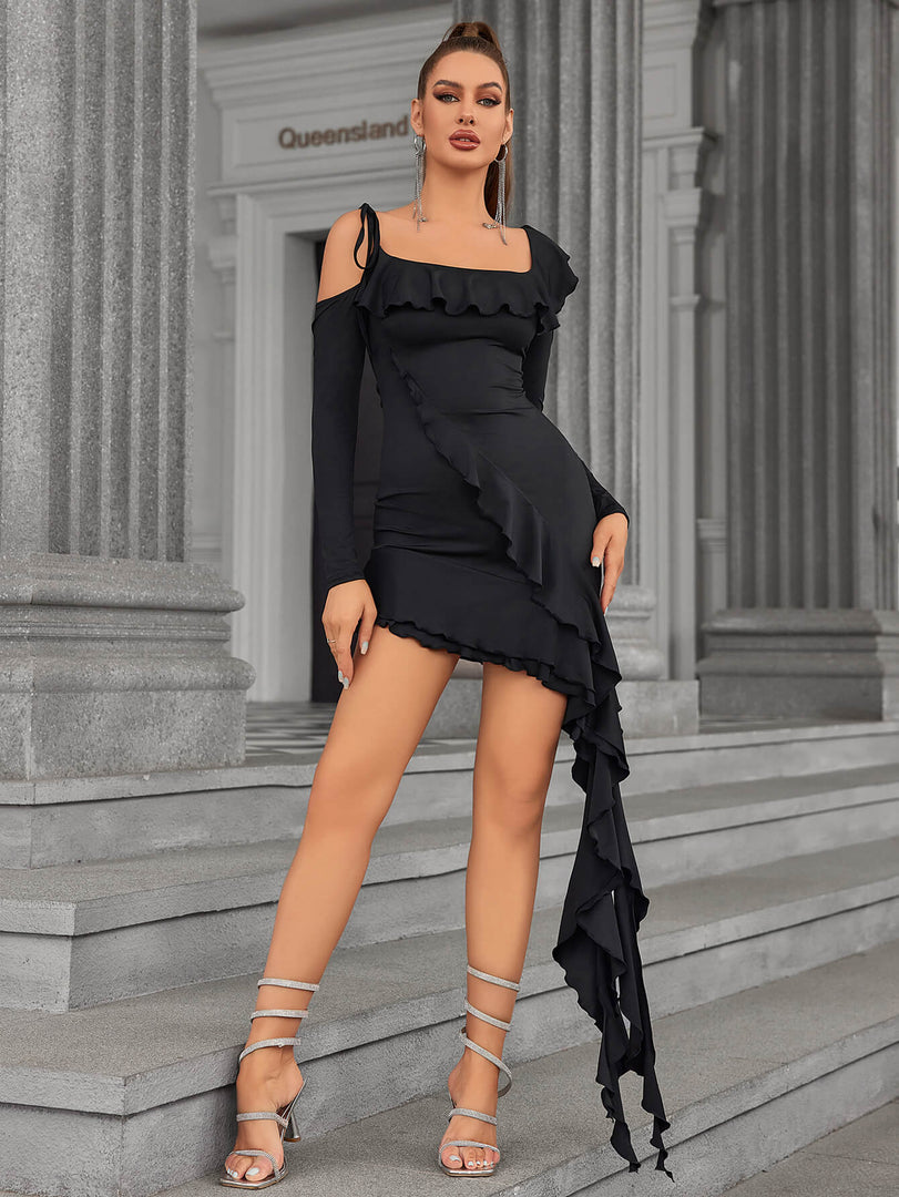 Tie Shoulder Asymmetrical Ruffle Hem Dress | Wedding Guest Dress, Vacation Dress