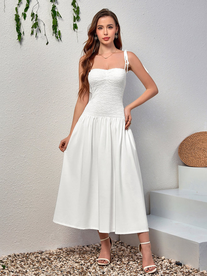 Tie Shoulder Backless Flared Hem Cami Dress | Vacation Dress, Wedding Guest Dress