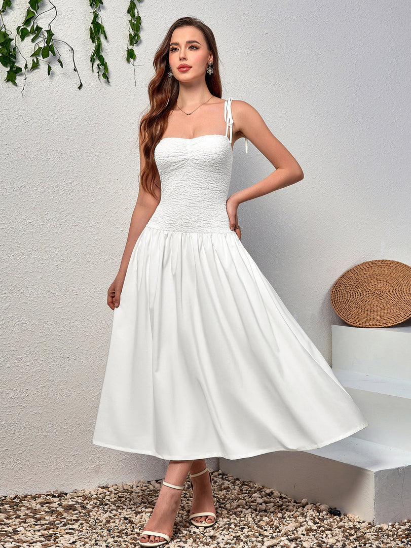 Tie Shoulder Backless Flared Hem Cami Dress | Vacation Dress, Wedding Guest Dress