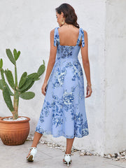 Tie Shoulder Backless Floral Print Slit Hem Dress | Wedding Guest Dress, Vacation Dress