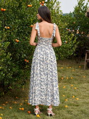 Tie Shoulder Crisscross Back Ruched Bust Floral Print Dress | Wedding Guest Dress, Vacation Dress