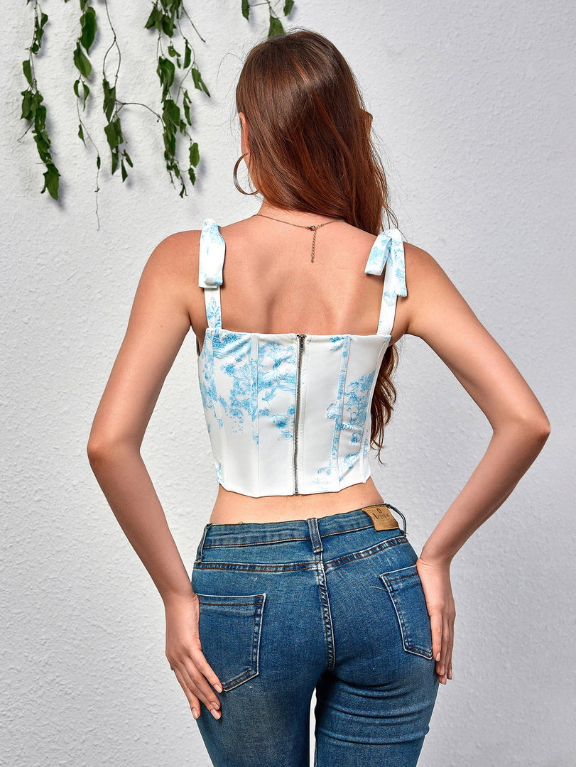 Tie Shoulder Floral Print Corset Top | Vacation Top