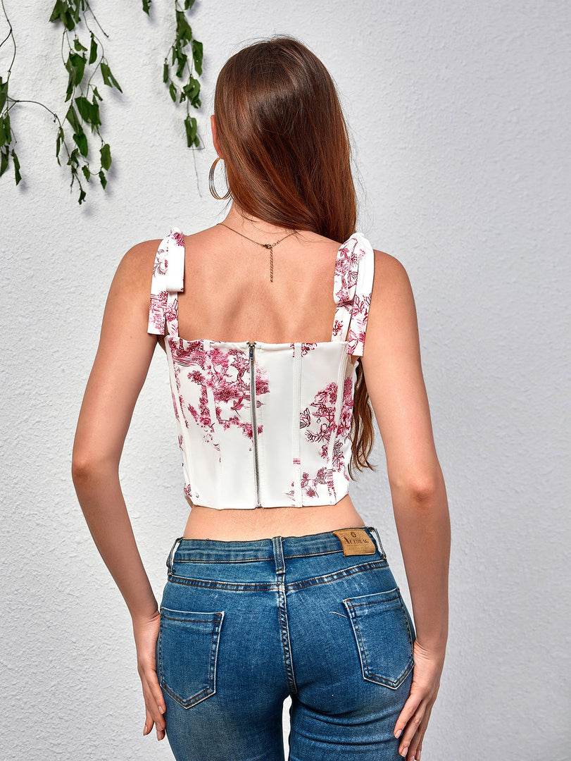 Tie Shoulder Floral Print Corset Top | Vacation Top