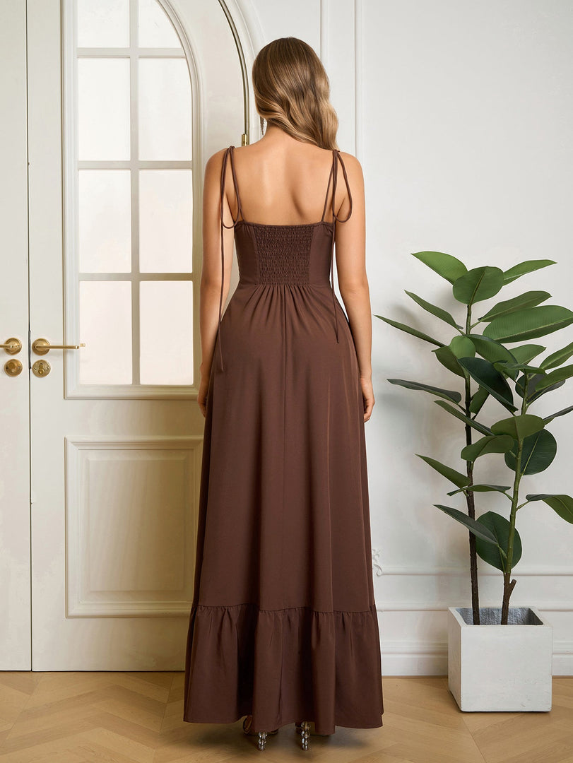 Tie Shoulder Ruched Bust Maxi Solid Dress | Prom Dress, Bridesmaid Dress