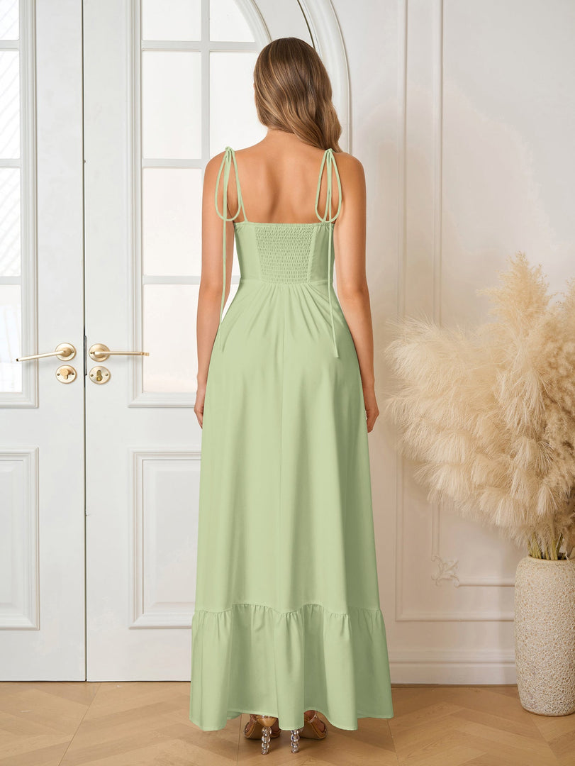 Tie Shoulder Ruched Bust Maxi Solid Dress | Prom Dress, Bridesmaid Dress