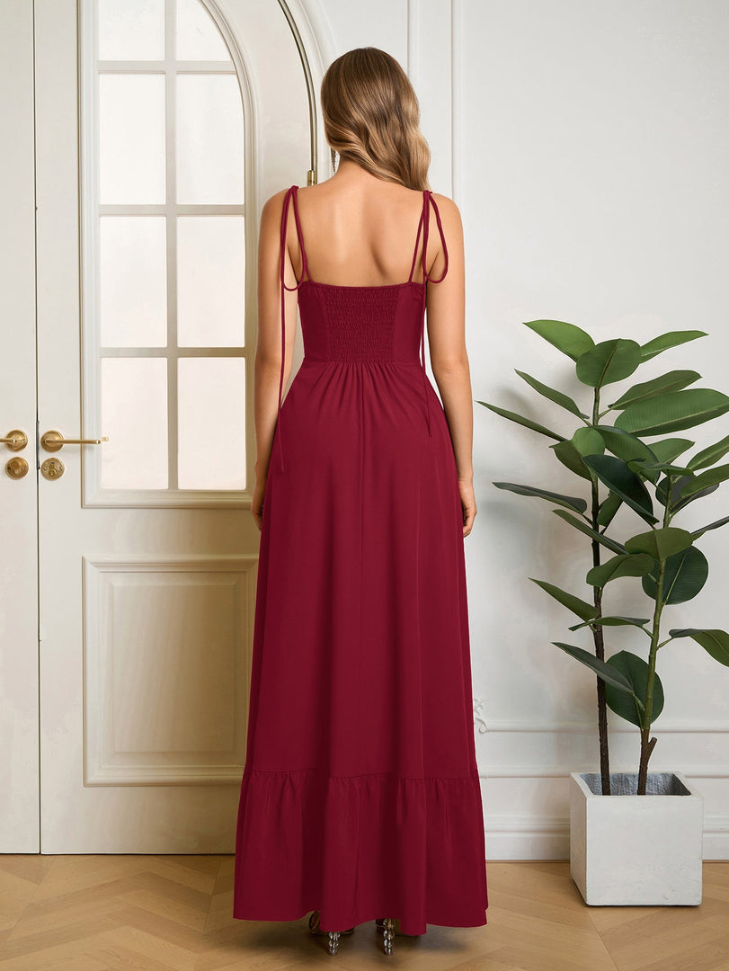 Tie Shoulder Ruched Bust Maxi Solid Dress | Prom Dress, Bridesmaid Dress