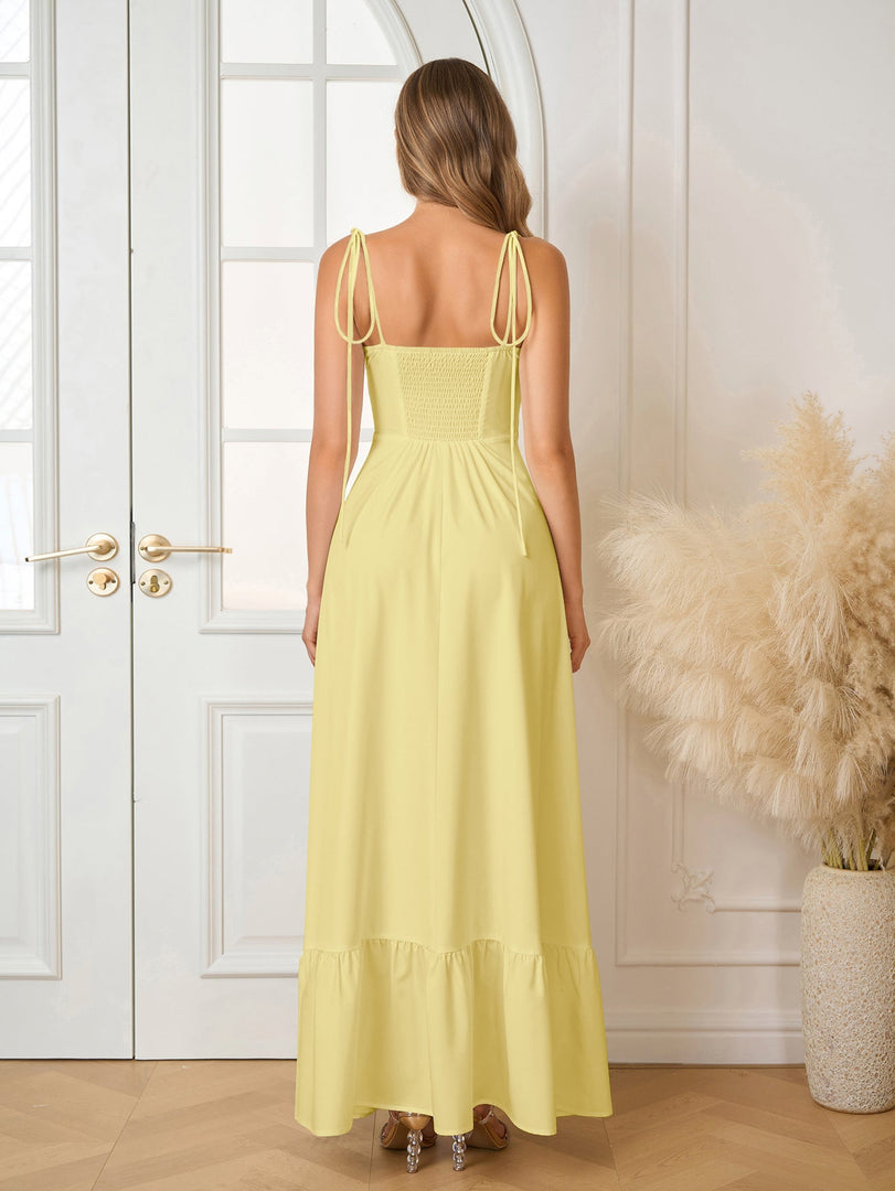 Tie Shoulder Ruched Bust Maxi Solid Dress | Prom Dress, Bridesmaid Dress
