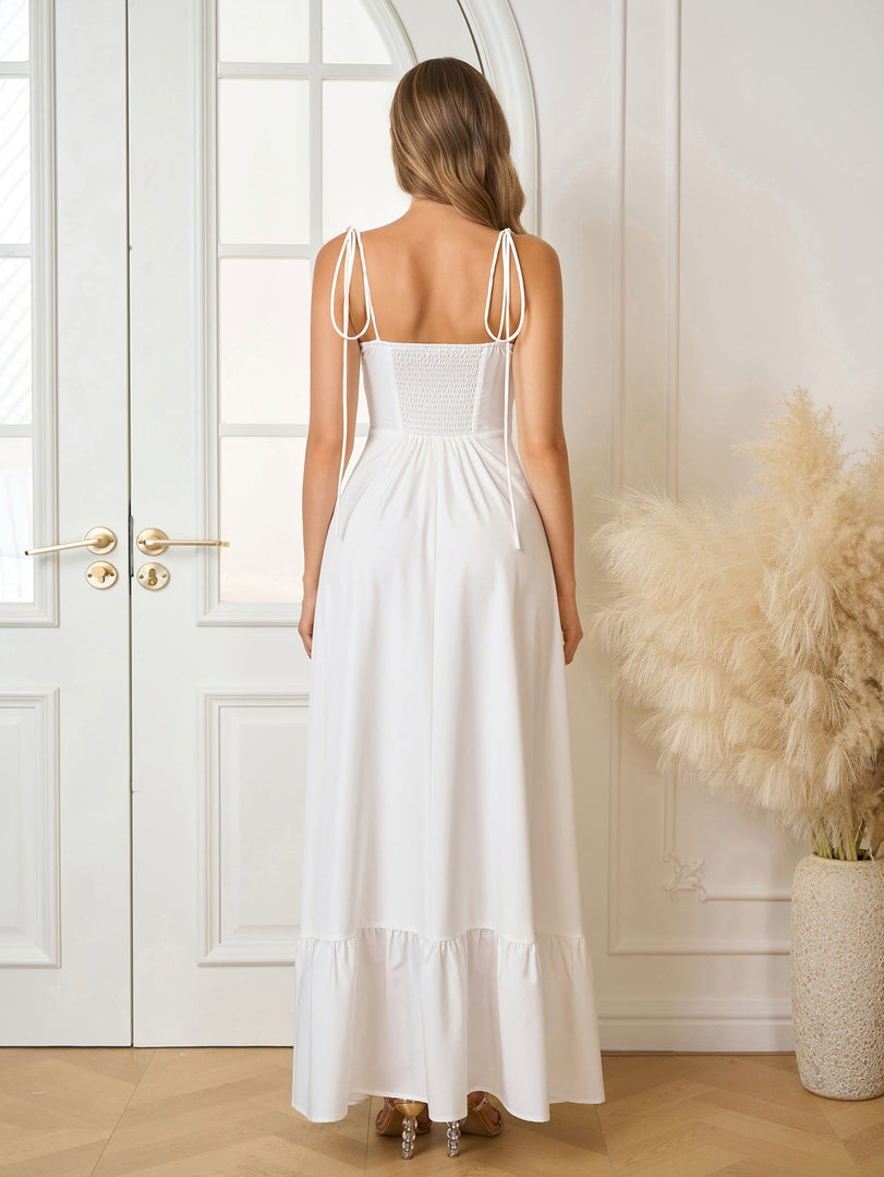 Tie Shoulder Ruched Bust Maxi Solid Dress | Prom Dress, Bridesmaid Dress