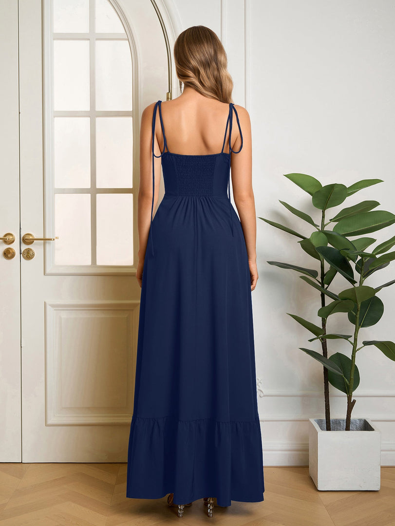 Tie Shoulder Ruched Bust Maxi Solid Dress | Prom Dress, Bridesmaid Dress