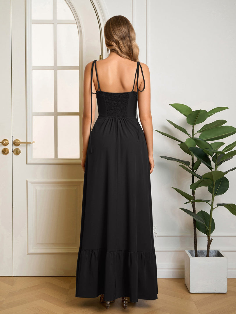 Tie Shoulder Ruched Bust Maxi Solid Dress | Prom Dress, Bridesmaid Dress