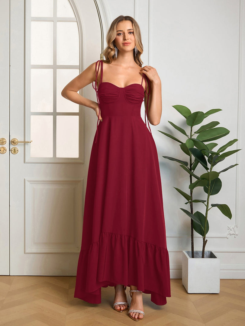 Tie Shoulder Ruched Bust Maxi Solid Dress | Prom Dress, Bridesmaid Dress