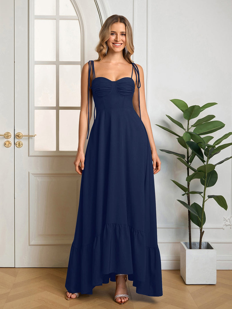 Tie Shoulder Ruched Bust Maxi Solid Dress | Prom Dress, Bridesmaid Dress