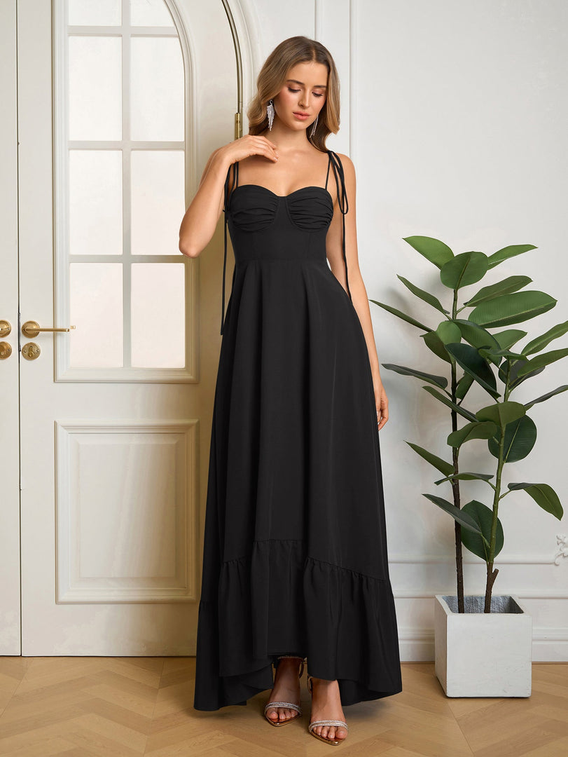 Tie Shoulder Ruched Bust Maxi Solid Dress | Prom Dress, Bridesmaid Dress