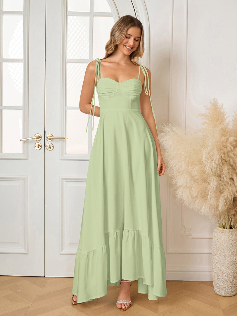 Tie Shoulder Ruched Bust Maxi Solid Dress | Prom Dress, Bridesmaid Dress