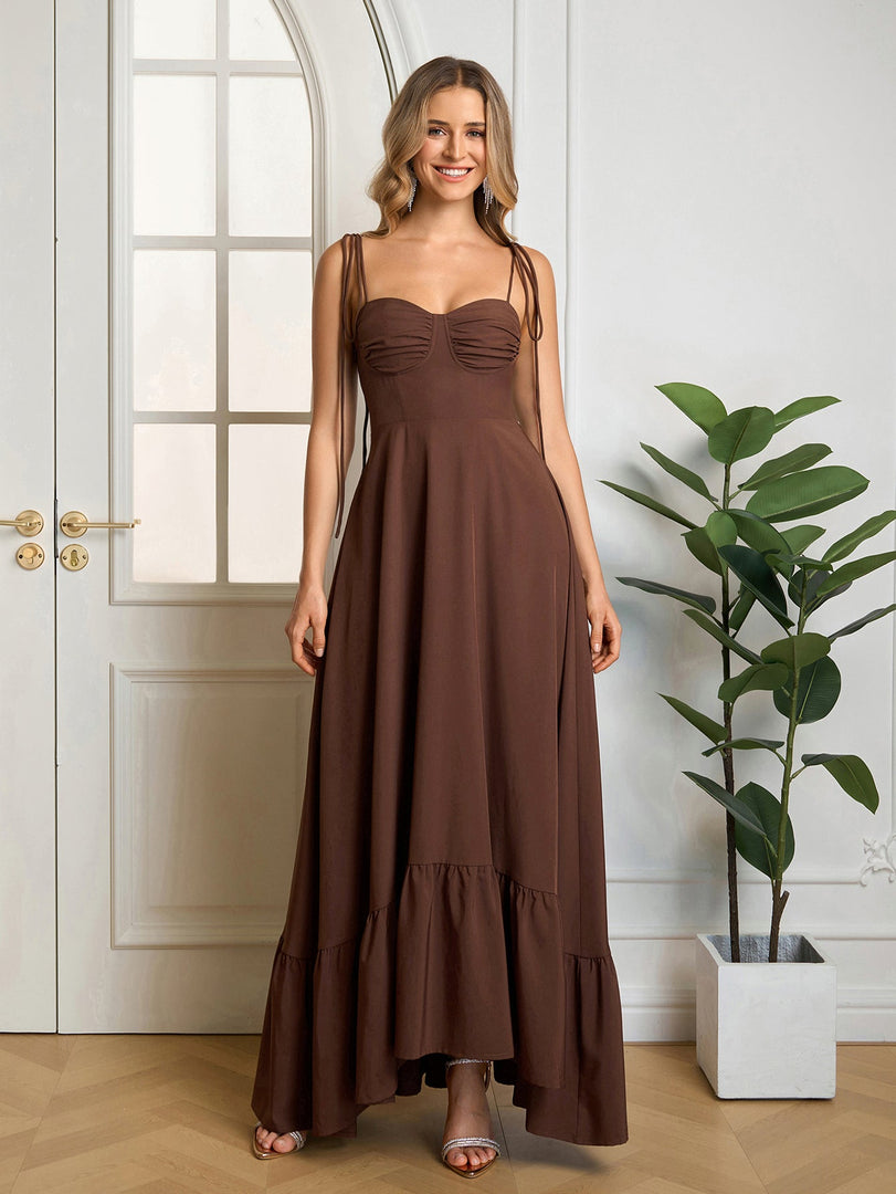 Tie Shoulder Ruched Bust Maxi Solid Dress | Prom Dress, Bridesmaid Dress