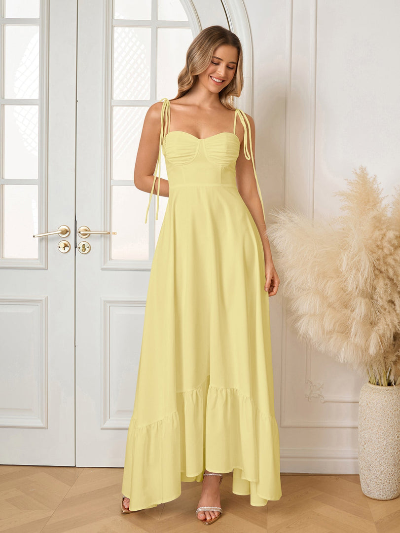 Tie Shoulder Ruched Bust Maxi Solid Dress | Prom Dress, Bridesmaid Dress