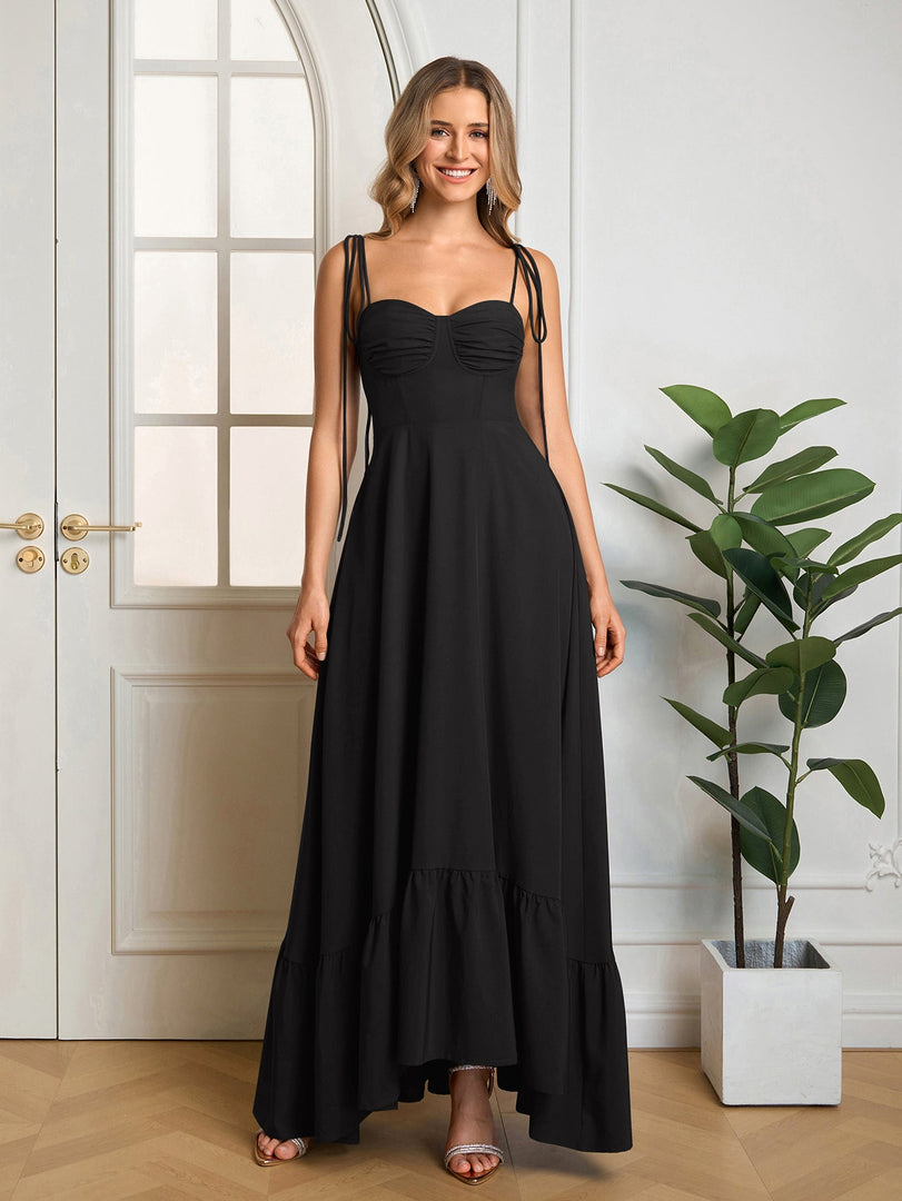 Tie Shoulder Ruched Bust Maxi Solid Dress | Prom Dress, Bridesmaid Dress