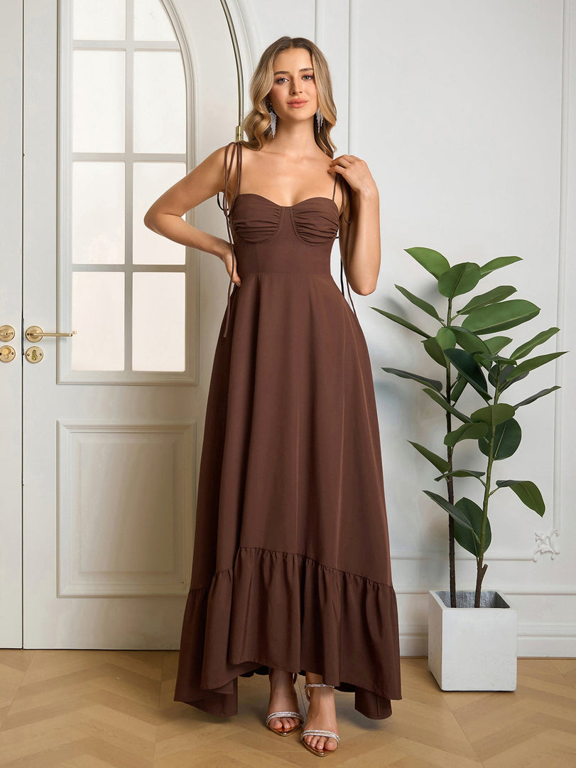 Tie Shoulder Ruched Bust Maxi Solid Dress | Prom Dress, Bridesmaid Dress