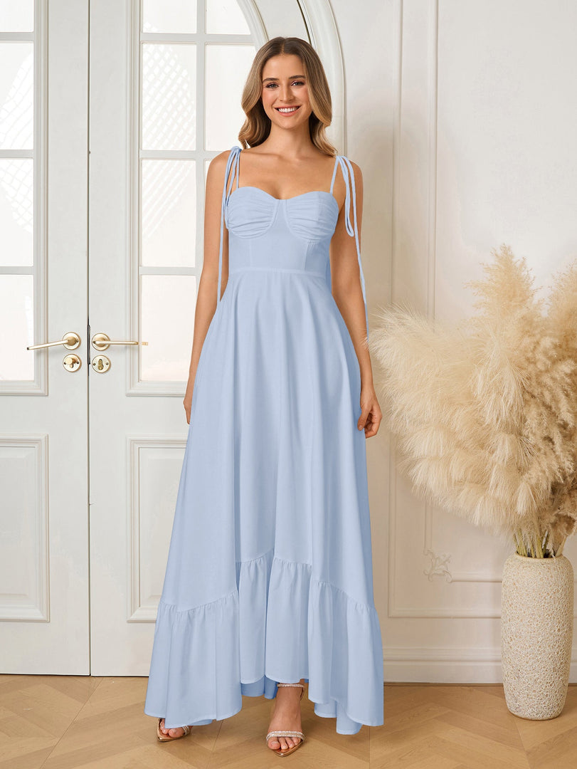 Tie Shoulder Ruched Bust Maxi Solid Dress | Prom Dress, Bridesmaid Dress