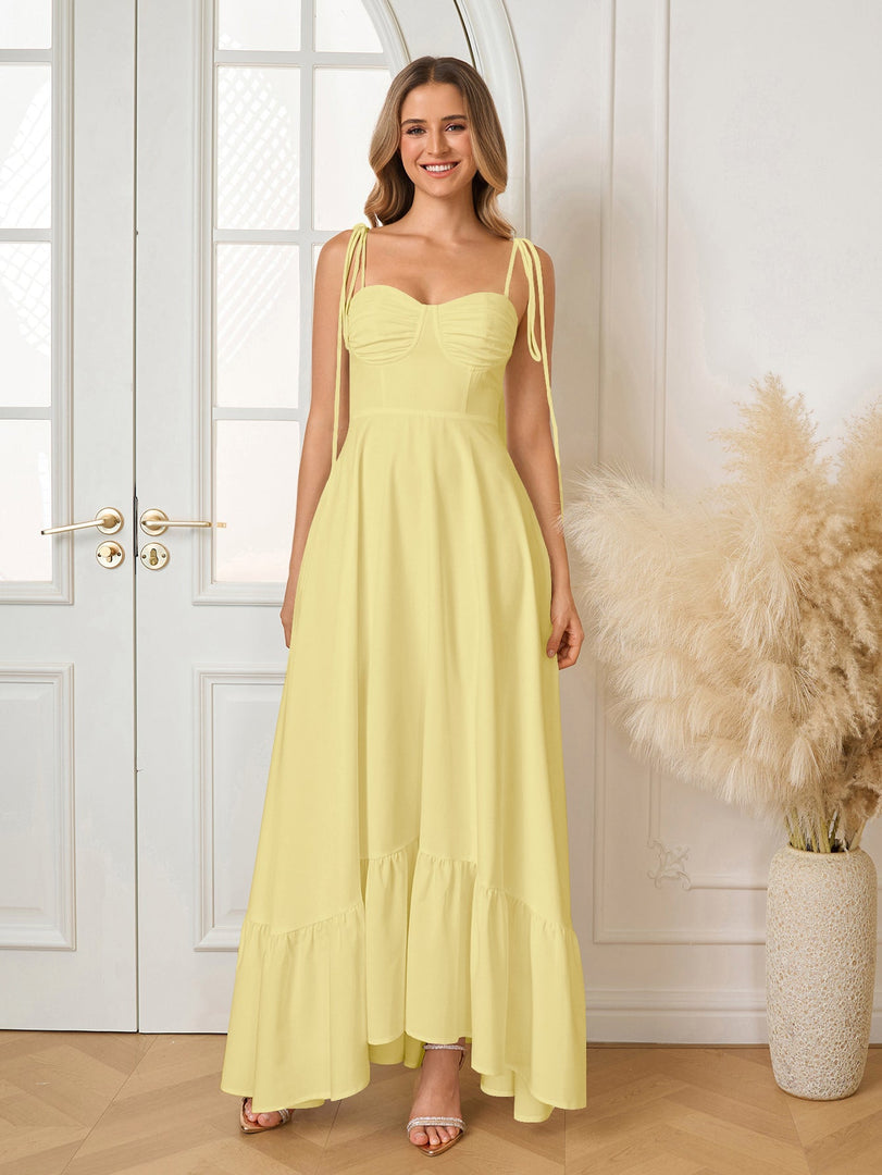 Tie Shoulder Ruched Bust Maxi Solid Dress | Prom Dress, Bridesmaid Dress