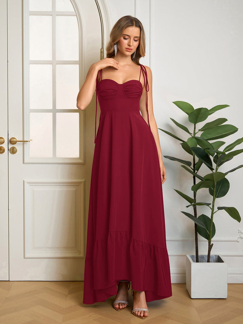 Tie Shoulder Ruched Bust Maxi Solid Dress | Prom Dress, Bridesmaid Dress