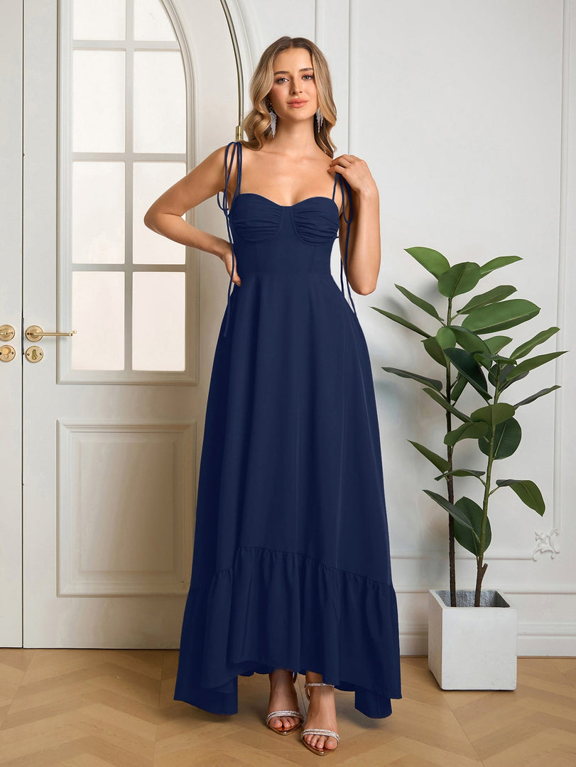 Tie Shoulder Ruched Bust Maxi Solid Dress | Prom Dress, Bridesmaid Dress