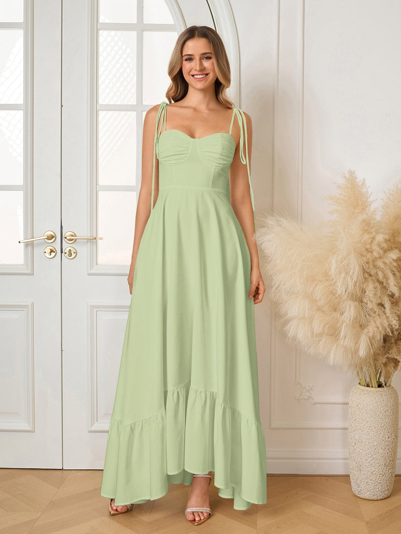Tie Shoulder Ruched Bust Maxi Solid Dress | Prom Dress, Bridesmaid Dress