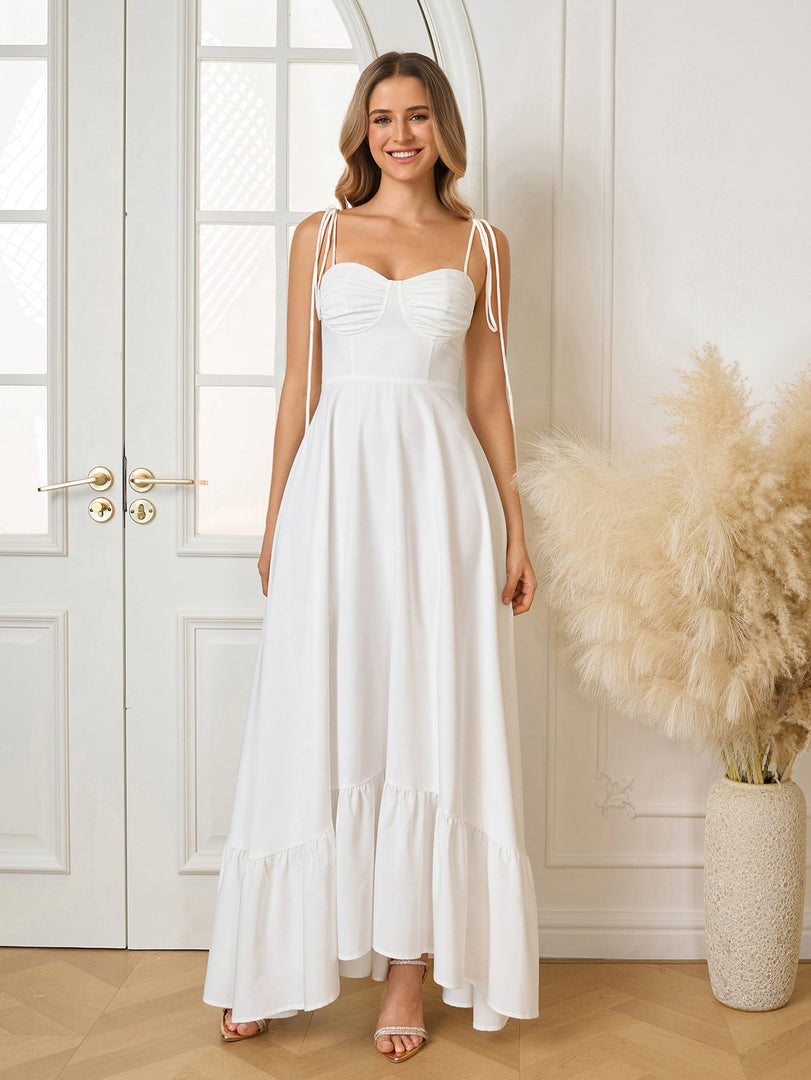 Tie Shoulder Ruched Bust Maxi Solid Dress | Prom Dress, Bridesmaid Dress