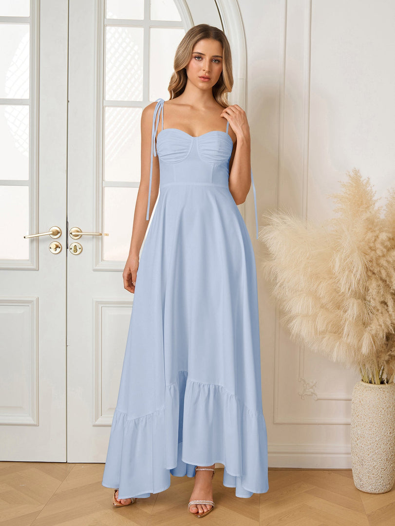 Tie Shoulder Ruched Bust Maxi Solid Dress | Prom Dress, Bridesmaid Dress