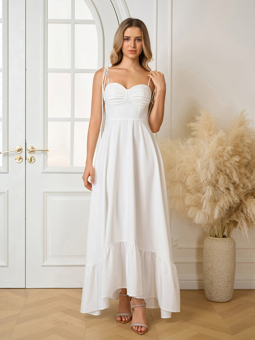 Tie Shoulder Ruched Bust Maxi Solid Dress | Prom Dress, Bridesmaid Dress