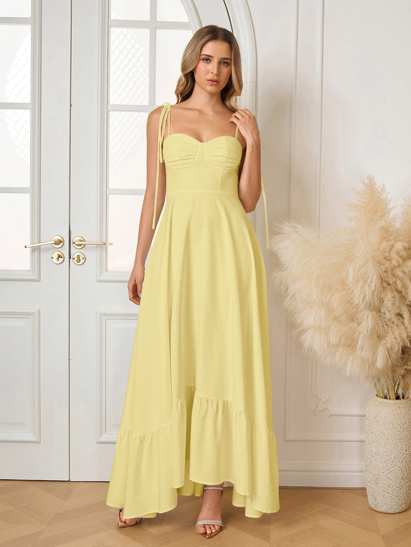 Tie Shoulder Ruched Bust Maxi Solid Dress | Prom Dress, Bridesmaid Dress