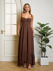 Tie Shoulder Ruched Bust Maxi Solid Dress | Formal Dress
