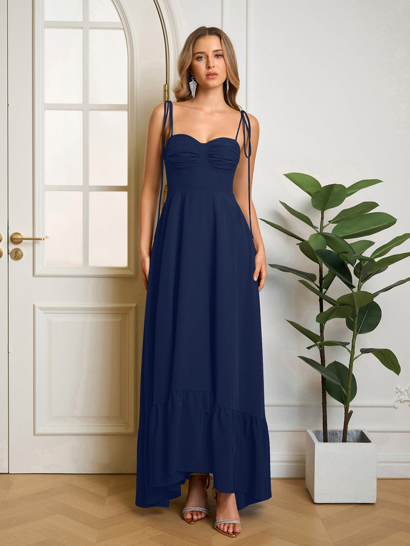 Tie Shoulder Ruched Bust Maxi Solid Dress | Prom Dress, Bridesmaid Dress