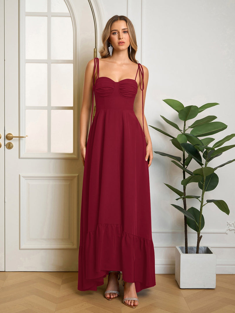 Tie Shoulder Ruched Bust Maxi Solid Dress | Prom Dress, Bridesmaid Dress