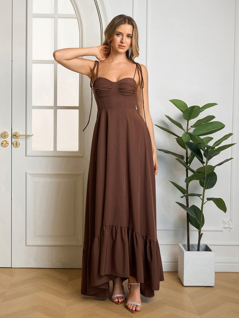 Tie Shoulder Ruched Bust Maxi Solid Dress | Prom Dress, Bridesmaid Dress