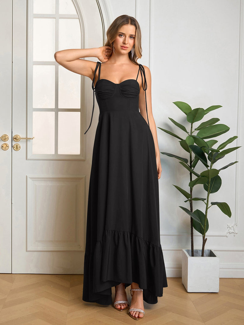 Tie Shoulder Ruched Bust Maxi Solid Dress | Prom Dress, Bridesmaid Dress