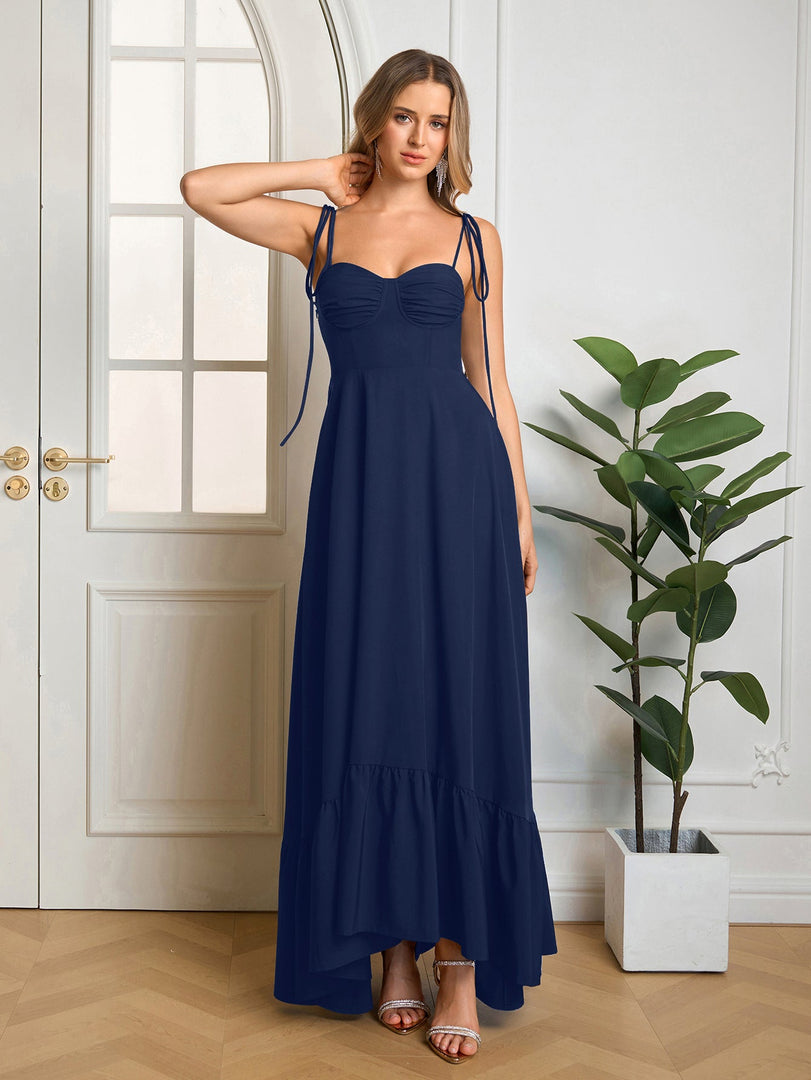 Tie Shoulder Ruched Bust Maxi Solid Dress | Prom Dress, Bridesmaid Dress