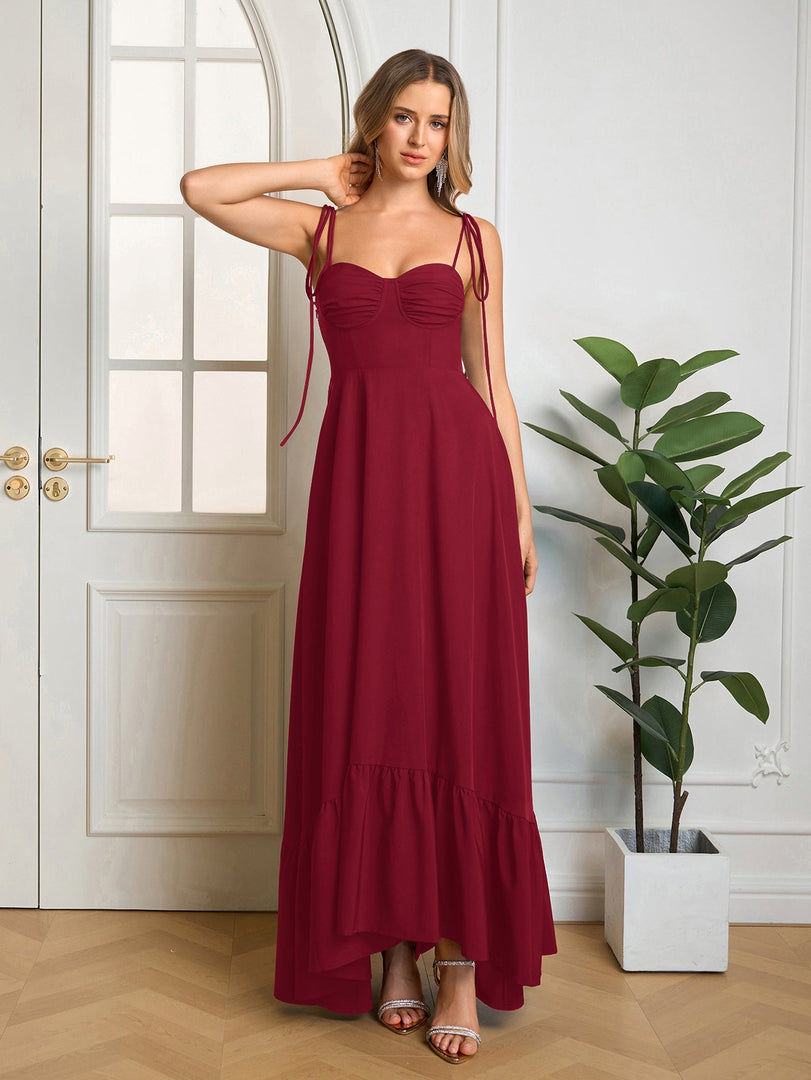 Tie Shoulder Ruched Bust Maxi Solid Dress | Prom Dress, Bridesmaid Dress