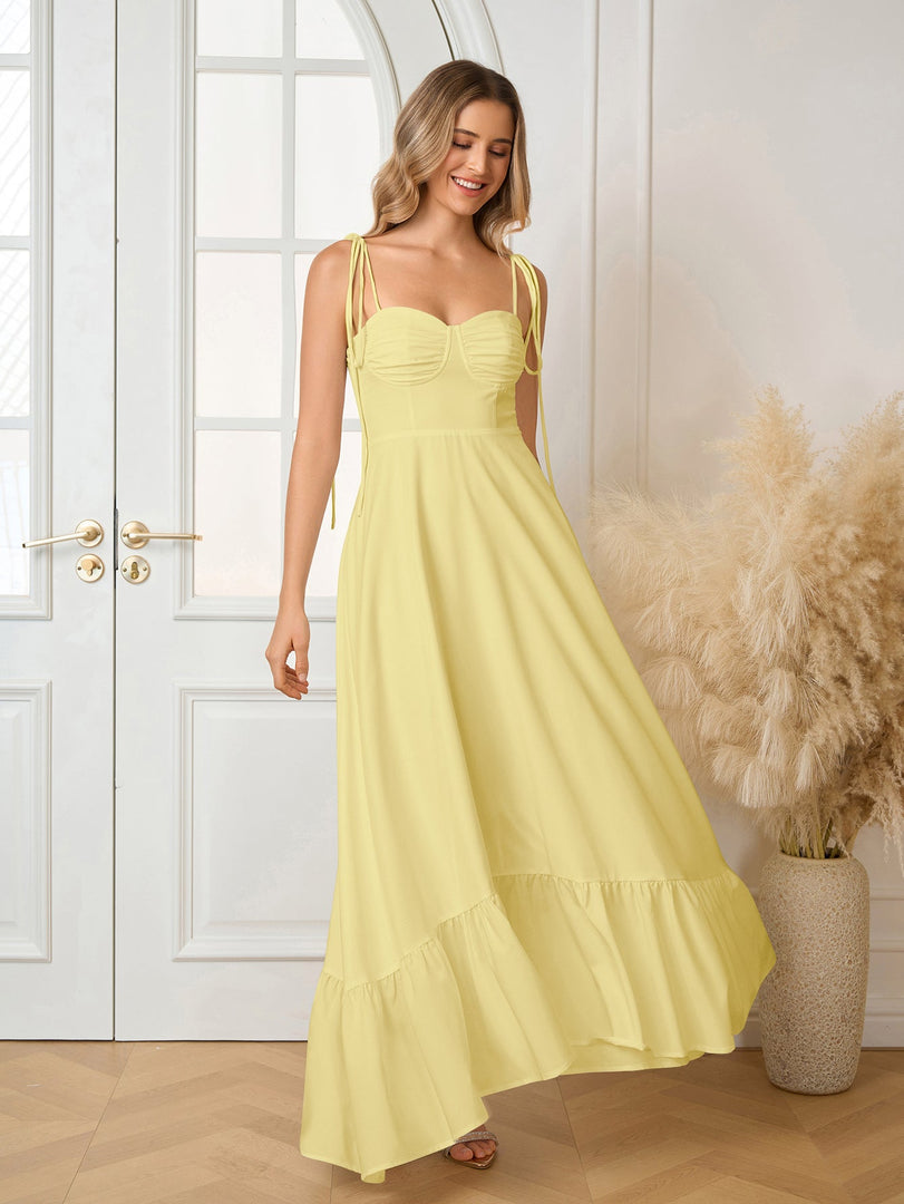 Tie Shoulder Ruched Bust Maxi Solid Dress | Prom Dress, Bridesmaid Dress