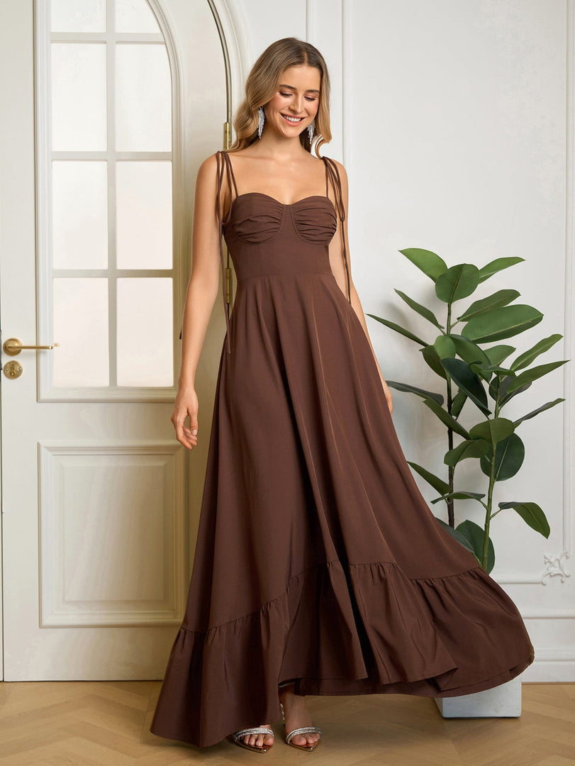 Tie Shoulder Ruched Bust Maxi Solid Dress | Prom Dress, Bridesmaid Dress