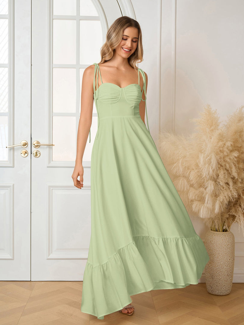 Tie Shoulder Ruched Bust Maxi Solid Dress | Prom Dress, Bridesmaid Dress