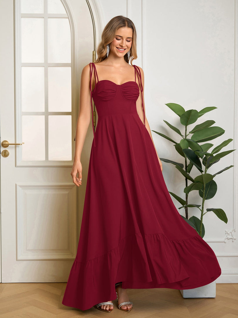 Tie Shoulder Ruched Bust Maxi Solid Dress | Prom Dress, Bridesmaid Dress