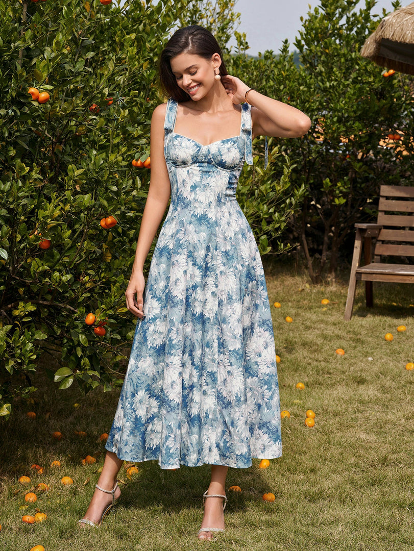 Tie Shoulder Ruched Pocket Floral Print Dress | Wedding Guest Dress, Vacation Dress