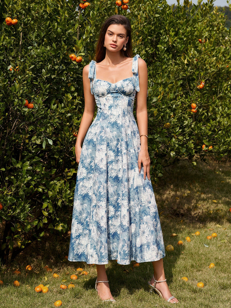 Tie Shoulder Ruched Pocket Floral Print Dress | Wedding Guest Dress, Vacation Dress