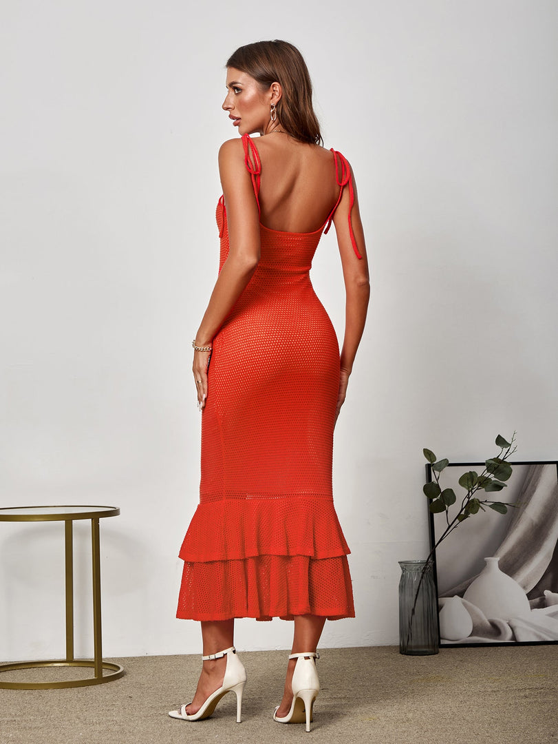 Tie Shoulder Ruffle Trim Mermaid Cami Dress | Prom Dress