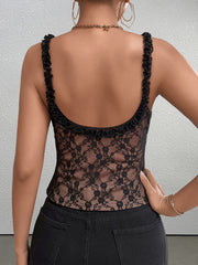 Trim Straps Tie Front Backless Lace Top | Formal Event Top