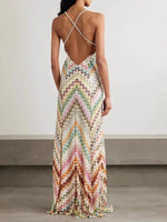 Load image into Gallery viewer, Women's Maxi Dress Chevron Crochet Print Open Back Spaghetti Straps
