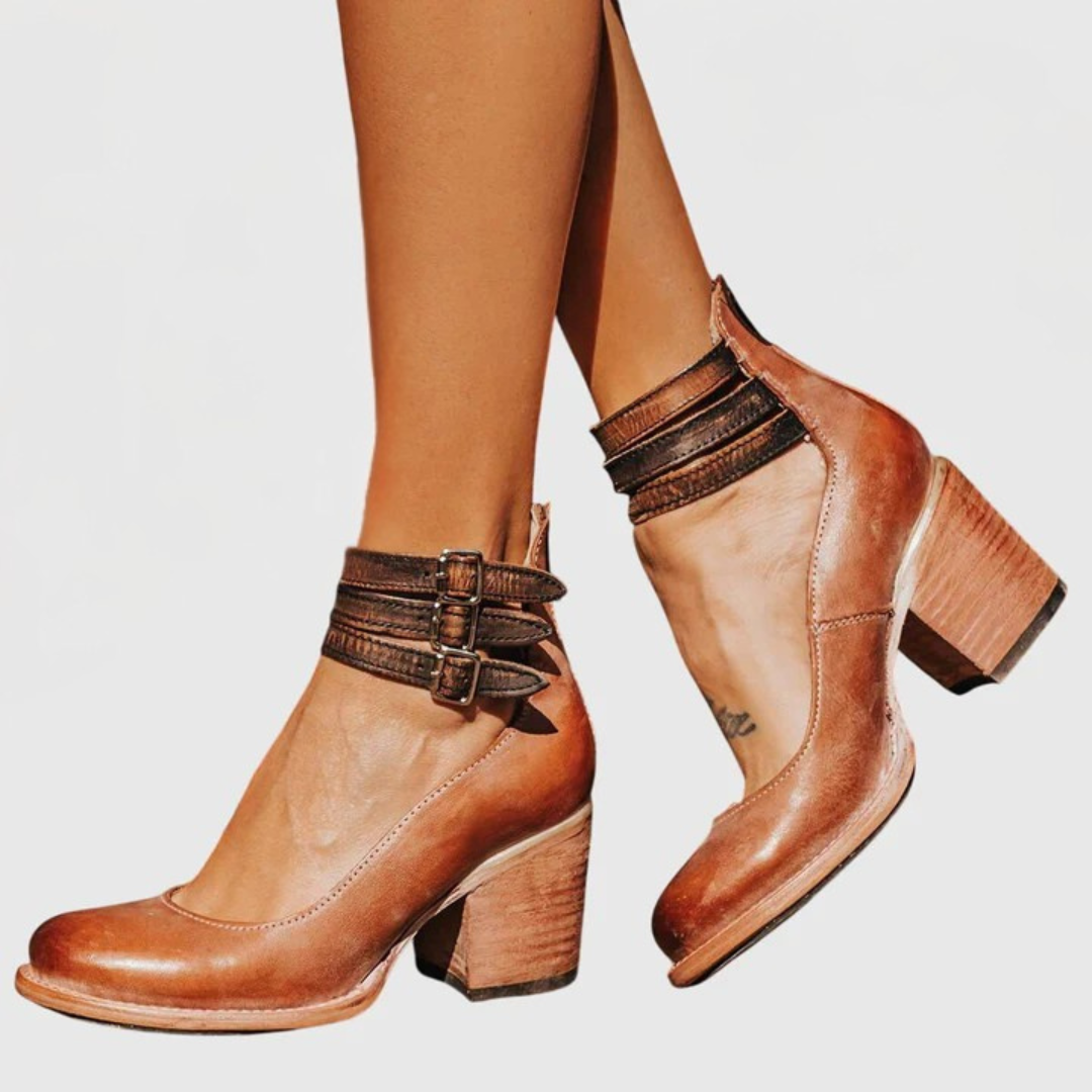 Women's Boots Buckle Strap Block Heel Cutout Style