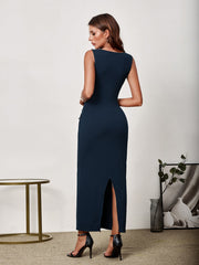 V-Neck Button Placket Back Split Bodycon Dress | Homecoming Dress, Cocktail Dress